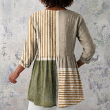Daisy - Beige Blouse with Striped Colour Blocks