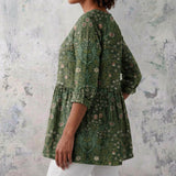 Sophie - Olive Blouse with Fine Floral Print