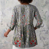 Alma - Grey Blouse with Embroidered Florals