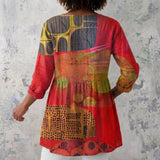 Jane - Red Blouse with Abstract Patchwork