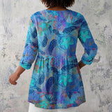 Nancy - Blue Blouse with Mandala Medallions