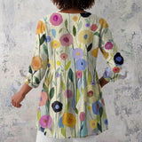 Margaret - Cream Blouse with Painted Flowers