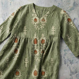 Cora - Olive Blouse with Folk Embroidery Print