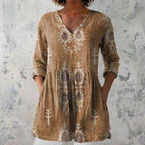 Cora - Olive Blouse with Folk Embroidery Print
