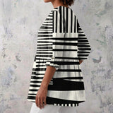 Bridget - Black and White Blouse with Striped Patchwork