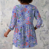 Eleanor - Periwinkle Blouse with Scattered Wildflowers