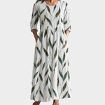 Tess white maxi dress with green leaf sprigs, view 2