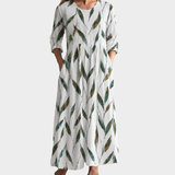 Tess white maxi dress with green leaf sprigs, view 2