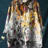 Scarlett - Casual Blouse with Artistic Dog Print