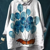 Juniper - Casual Blouse with Artistic Balloon and Dog Print