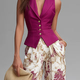 Harriet - Pink Gilet and Wide Floral Pants Set