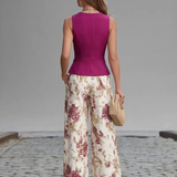 Harriet - Pink Gilet and Wide Floral Pants Set
