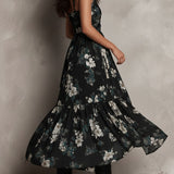 Lucy - Black Floral Print Strapless Maxi Dress