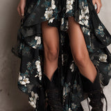Lucy - Black Floral Print Strapless Maxi Dress