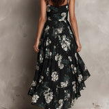 Lucy - Black Floral Print Strapless Maxi Dress