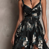 Lucy - Black Floral Print Strapless Maxi Dress