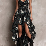 Lucy - Black Floral Print Strapless Maxi Dress