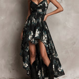 Lucy - Black Floral Print Strapless Maxi Dress