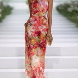 Ivy - Red Chiffon Maxi Dress with Halter Neck