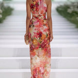 Ivy - Red Chiffon Maxi Dress with Halter Neck