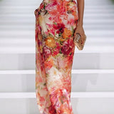 Ivy - Red Chiffon Maxi Dress with Halter Neck