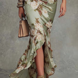 Annabel - Green Satin Asymmetrical Maxi Dress