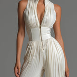 Nina - White Sleeveless Chiffon Jumpsuit with Zip