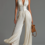 Nina - White Sleeveless Chiffon Jumpsuit with Zip