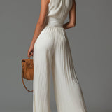 Nina - White Sleeveless Chiffon Jumpsuit with Zip
