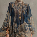 Sienna - Navy Blue Baroque Print Chiffon Mini Dress