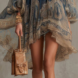 Sienna - Navy Blue Baroque Print Chiffon Mini Dress