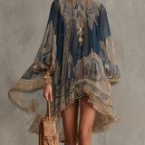 Sienna - Navy Blue Baroque Print Chiffon Mini Dress