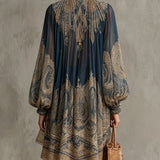 Sienna - Navy Blue Baroque Print Chiffon Mini Dress
