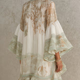 Georgia - Green Mini Chiffon Dress with Stripes and Ruffled Sleeves