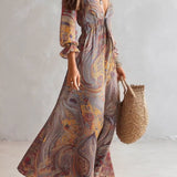 Freya - Maxi Chiffon Dress with Paisley Print and V-Neck