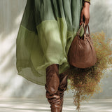 Evelyn - Green Midi Chiffon Dress with Off-the-Shoulder Design