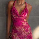 Poppy - Fuchsia Floral Print Sleeveless Bodycon Dress