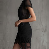 Juliet - Black Chiffon Mini Dress with Pleated Waist