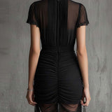 Juliet - Black Chiffon Mini Dress with Pleated Waist