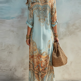 Hannah - Blue Maxi Dress with Floral Print