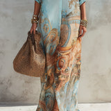 Hannah - Blue Maxi Dress with Floral Print