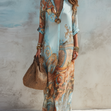 Hannah - Blue Maxi Dress with Floral Print