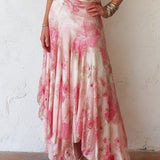 Kate - Pink Floral Chiffon Pleated Print Sleeveless Midi Dress