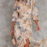 Chloe - Irregular Maxi Chiffon Dress with Floral Print