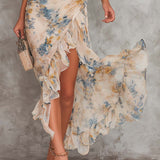 Chloe - Irregular Maxi Chiffon Dress with Floral Print
