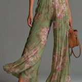 Erin - Floral Green Sleeveless Chiffon Jumpsuit with Zip