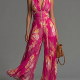 Ruby - Sleeveless Plissé Chiffon Jumpsuit with Zip