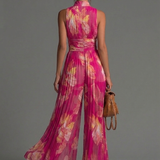 Ruby - Sleeveless Plissé Chiffon Jumpsuit with Zip