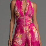 Ruby - Sleeveless Plissé Chiffon Jumpsuit with Zip