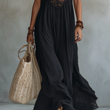 Delilah - Black Maxi Sleeveless Dress with Bohemian Lace